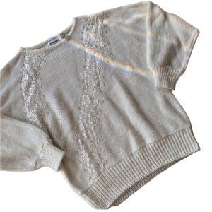 Vintage Grandmacore Faux Pearl & Lace Thick Knit Sweater
